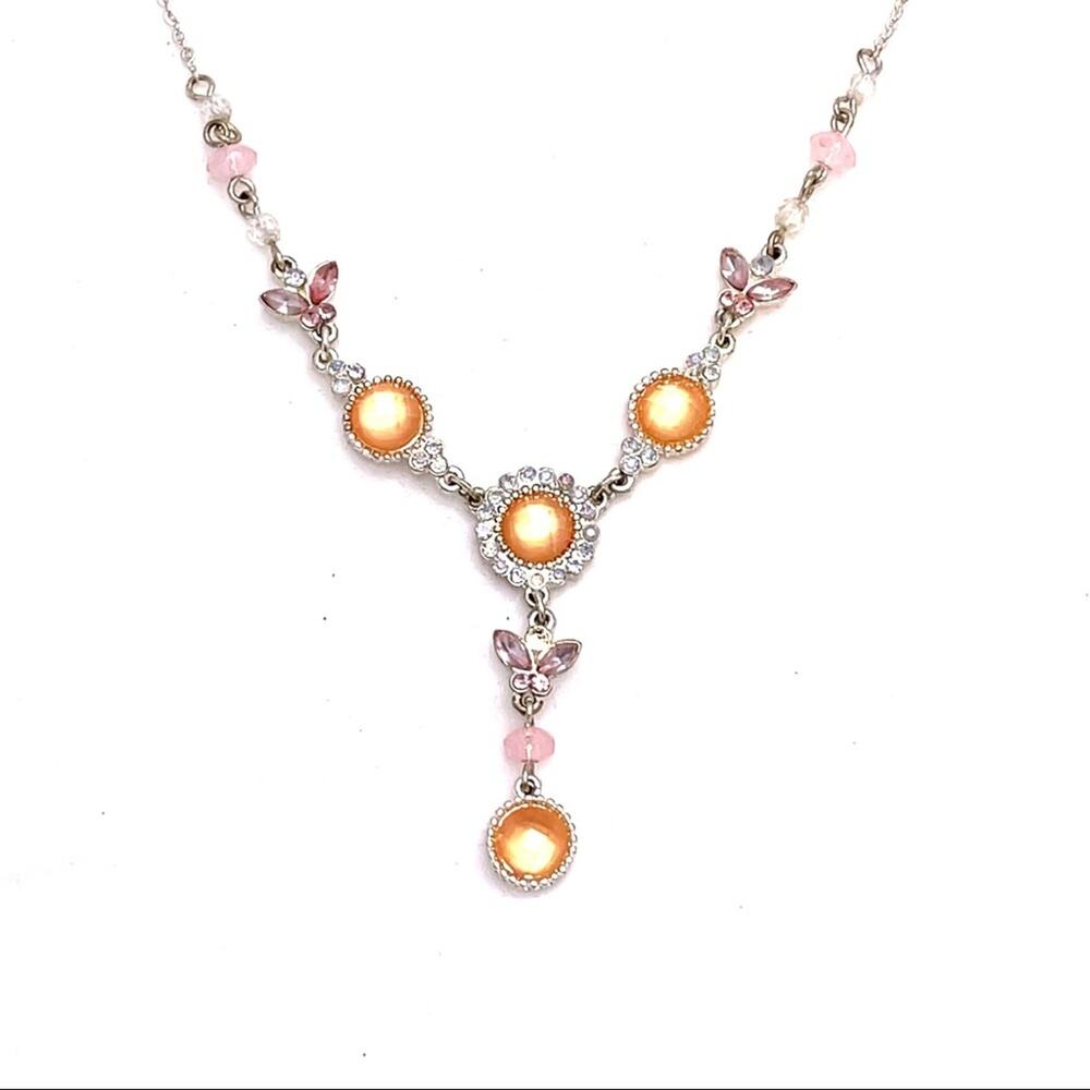 Stunning unique necklace rhinestone pink orange